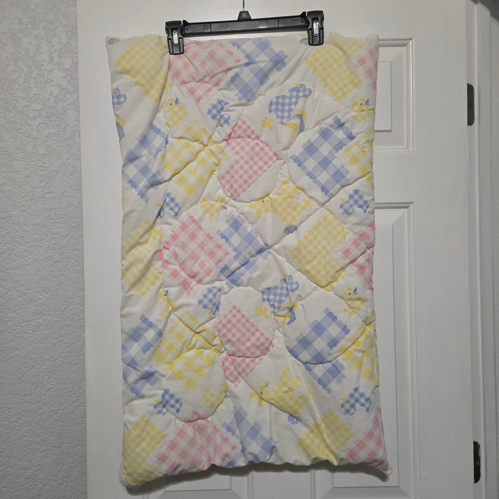 Vintage Quilted Baby Bunting Sleeping Bag Pastel Gingham Bunny Duck Print Zipper - Picture 4 of 5